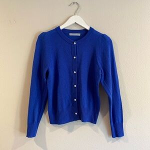 Hannah Rose Pearl Button Cardigan Size Medium Cobalt Blue 100% cashmere